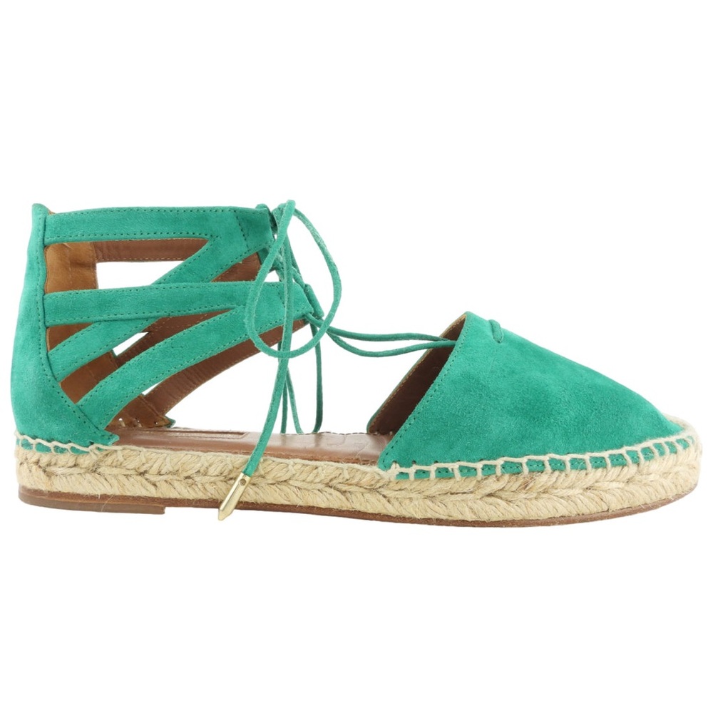 Aquazzura Firenze Green Suede Leather Belgravia Espadrilles Flats Sandals